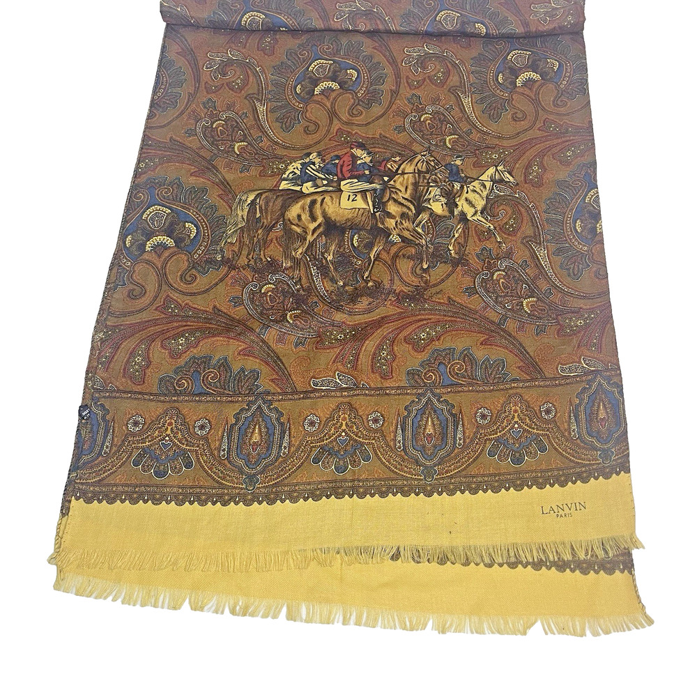 Lanvin Paris Wool Silk Scarf Equestrian Horse Paisley Wool & Silk Italy 19x62